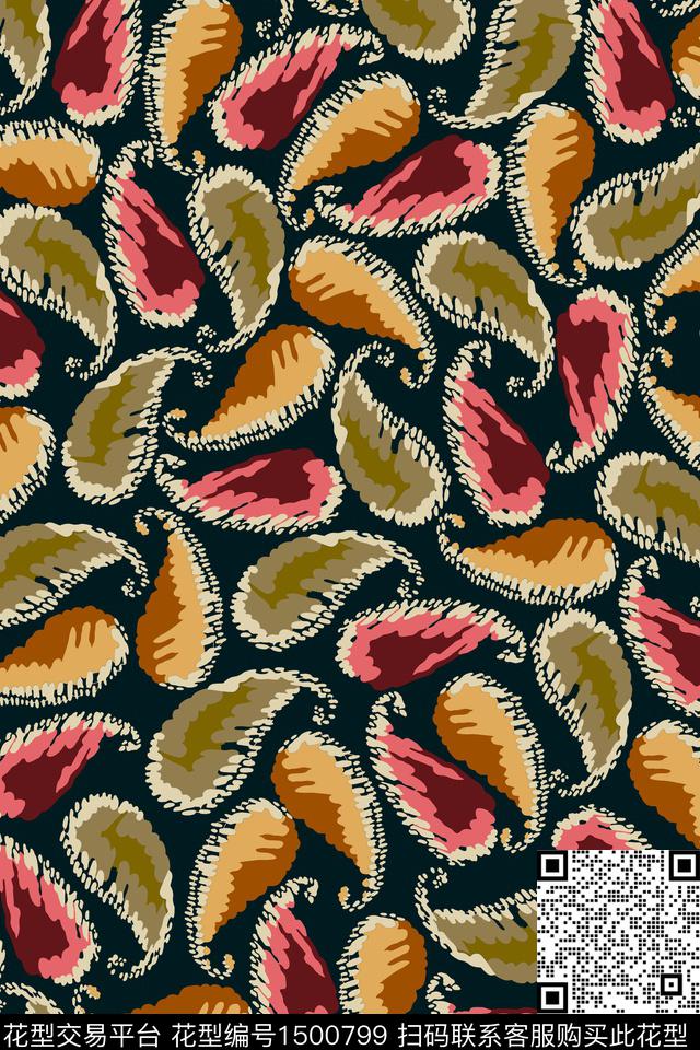 几何佩斯利民族风数码印花华亿平台下载（图片编号: 1500799） - 瓦栏（Walan）