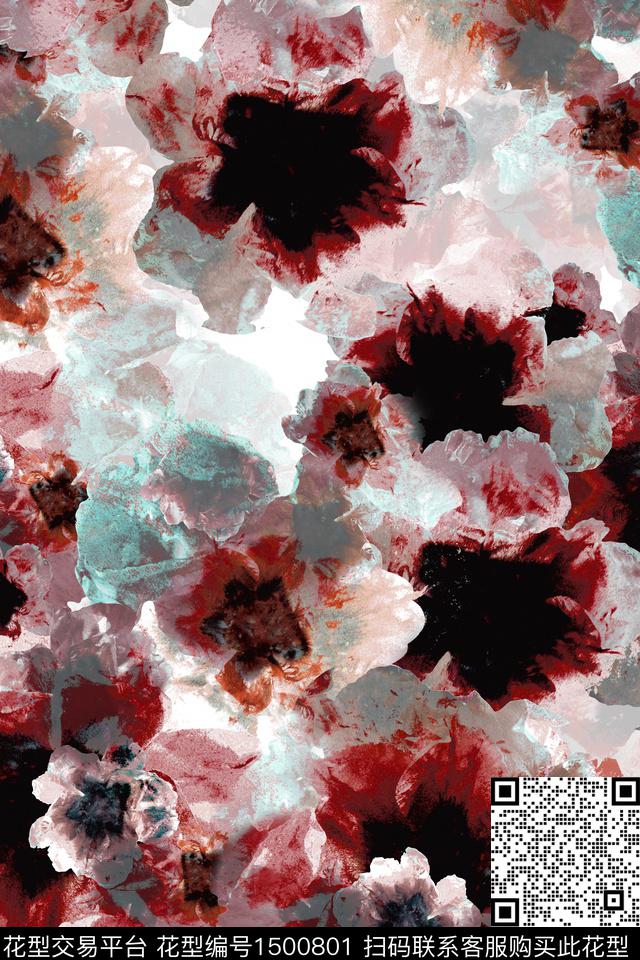 花卉大牌风真丝数码印花华亿平台下载（图片编号: 1500801） - 瓦栏（Walan）