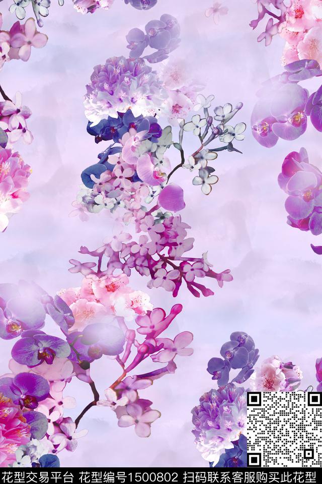 花卉小清新真丝数码印花华亿平台下载（图片编号: 1500802） - 瓦栏（Walan）