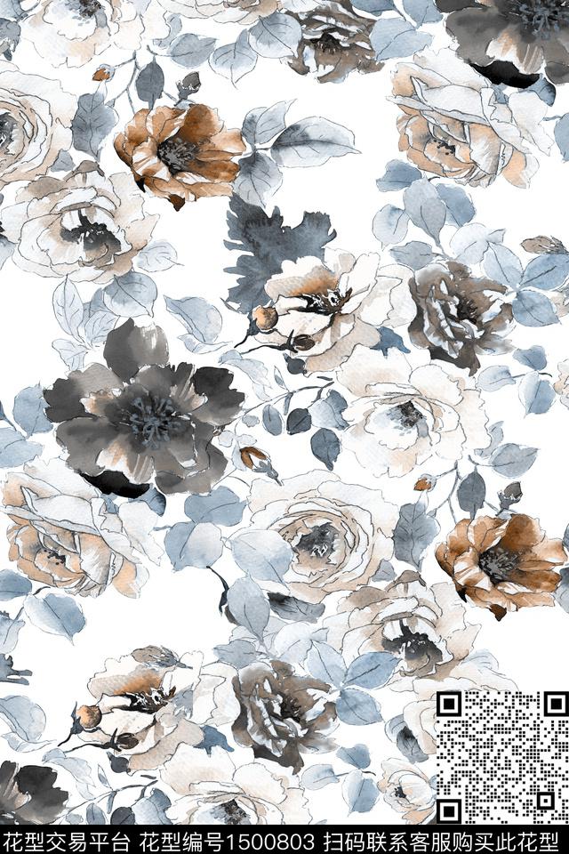 花卉小清新真丝数码印花华亿平台下载（图片编号: 1500803） - 瓦栏（Walan）