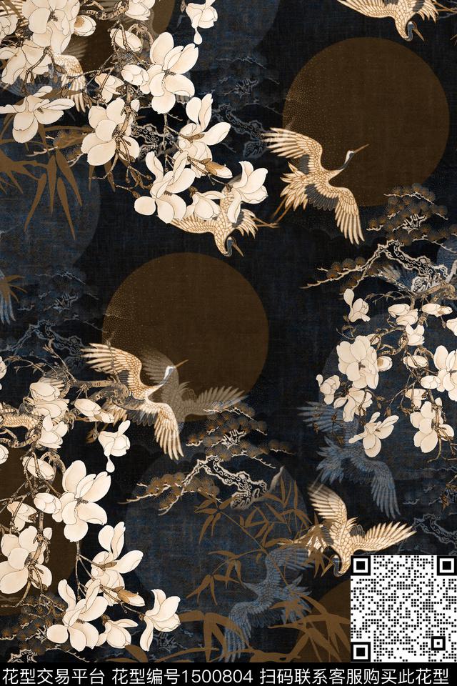 花卉香云纱中国风数码印花华亿平台下载（图片编号: 1500804） - 瓦栏（Walan）