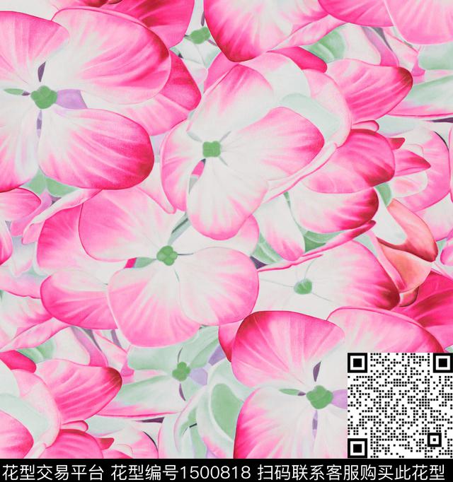 樱花绣球花大花数码印花华亿平台下载（图片编号: 1500818） - 瓦栏（Walan）
