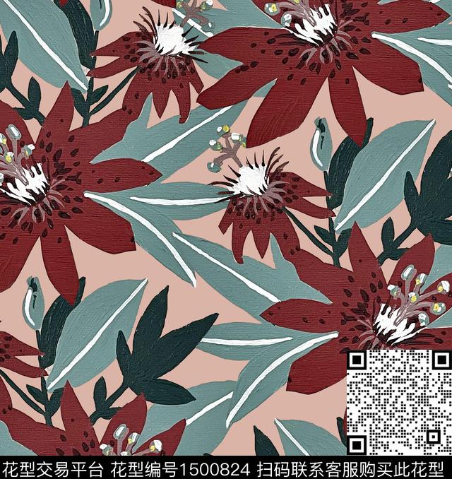 大花绿植树叶异域风数码印花华亿平台下载（图片编号: 1500824） - 瓦栏（Walan）