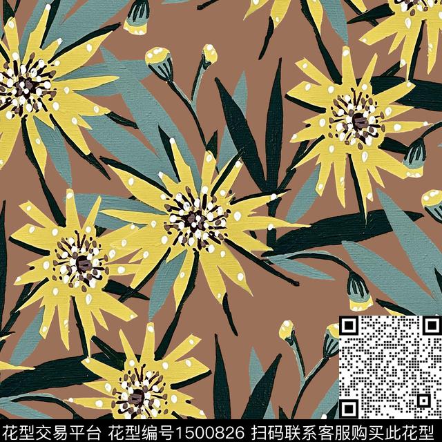 大花绿植树叶异域风数码印花华亿平台下载（图片编号: 1500826） - 瓦栏（Walan）