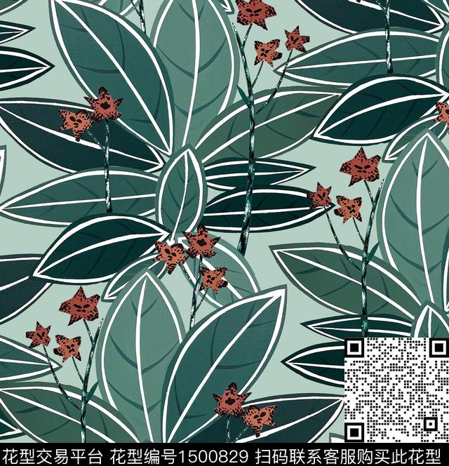 大花绿植树叶异域风数码印花华亿平台下载（图片编号: 1500829） - 瓦栏（Walan）