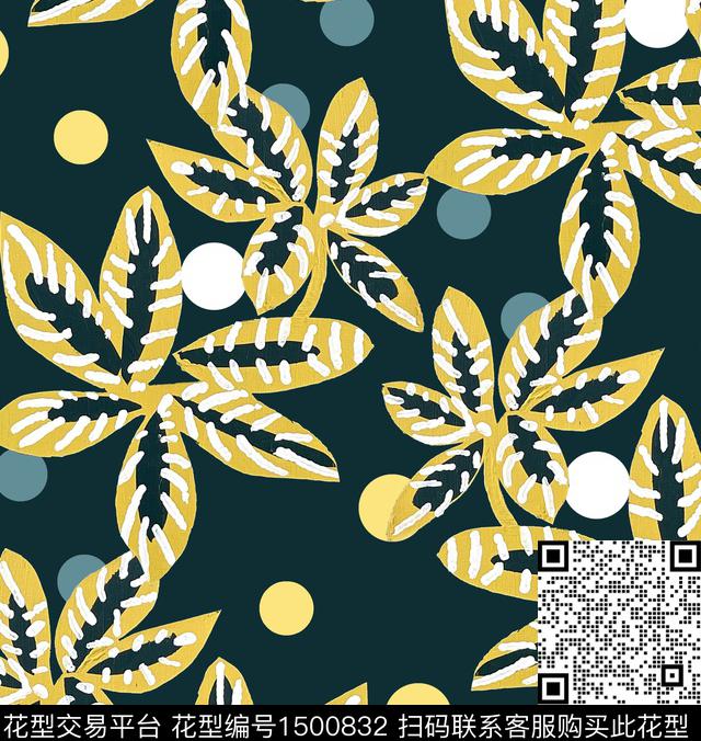 大花绿植树叶异域风数码印花华亿平台下载（图片编号: 1500832） - 瓦栏（Walan）