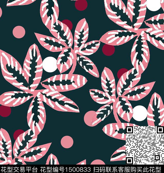 大花绿植树叶异域风数码印花华亿平台下载（图片编号: 1500833） - 瓦栏（Walan）