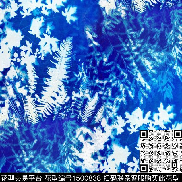 扎染华亿平台蓝染绿植树叶数码印花华亿平台下载（图片编号: 1500838） - 瓦栏（Walan）