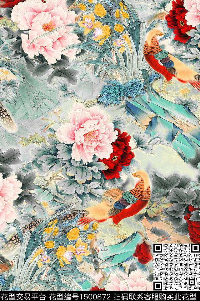 花卉旗袍大牌风数码印花华亿平台下载（图片编号: 1500872） - 瓦栏（Walan）