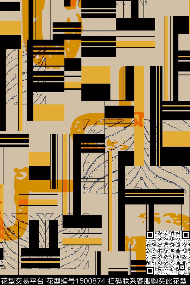 几何抽象中老年数码印花华亿平台下载（图片编号: 1500874） - 瓦栏（Walan）