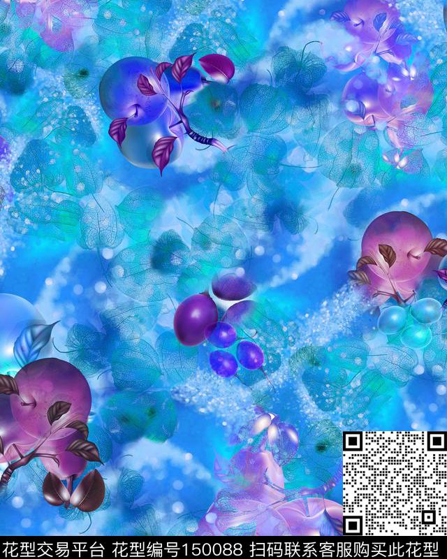 植物水果抽象底纹数码印花华亿平台下载（图片编号: 150088） - 瓦栏（Walan）