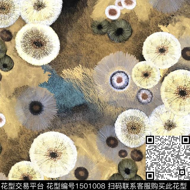 蒲公英肌理中国风数码印花华亿平台下载（图片编号: 1501008） - 瓦栏（Walan）
