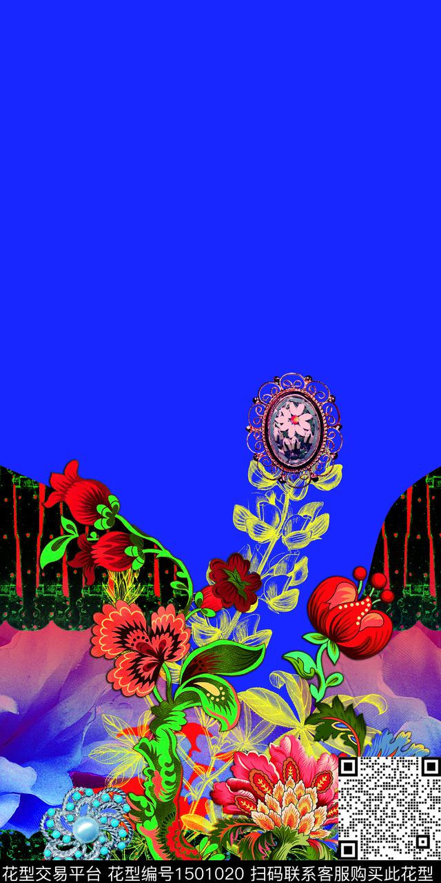 定位花绿植树叶花卉数码印花华亿平台下载（图片编号: 1501020） - 瓦栏（Walan）