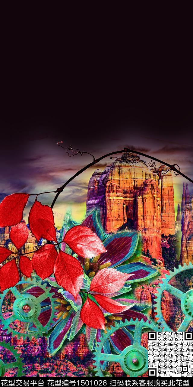 定位花绿植树叶齿轮数码印花华亿平台下载（图片编号: 1501026） - 瓦栏（Walan）