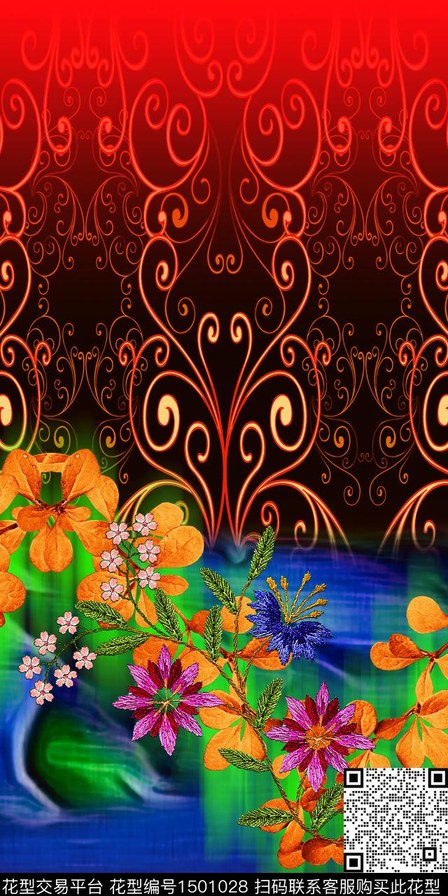 定位花绿植树叶花卉数码印花华亿平台下载（图片编号: 1501028） - 瓦栏（Walan）