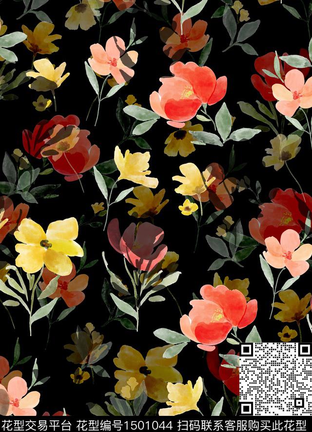 连衣裙女装花卉传统印花华亿平台下载（图片编号: 1501044） - 瓦栏（Walan）