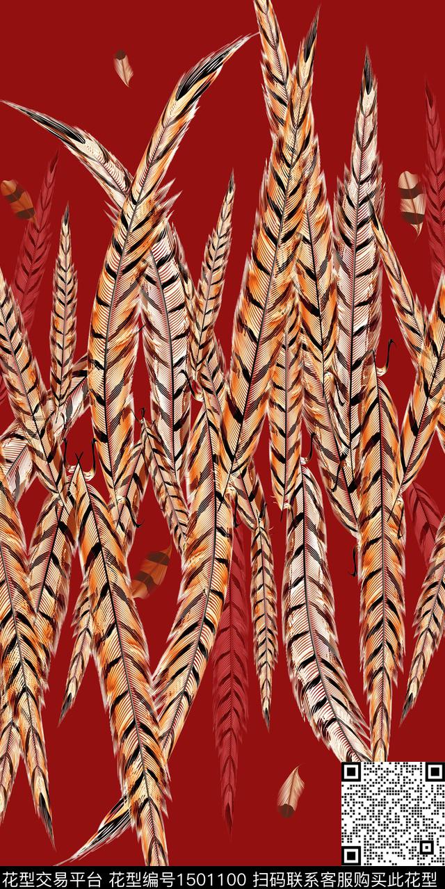 定位花羽毛大牌风数码印花华亿平台下载（图片编号: 1501100） - 瓦栏（Walan）