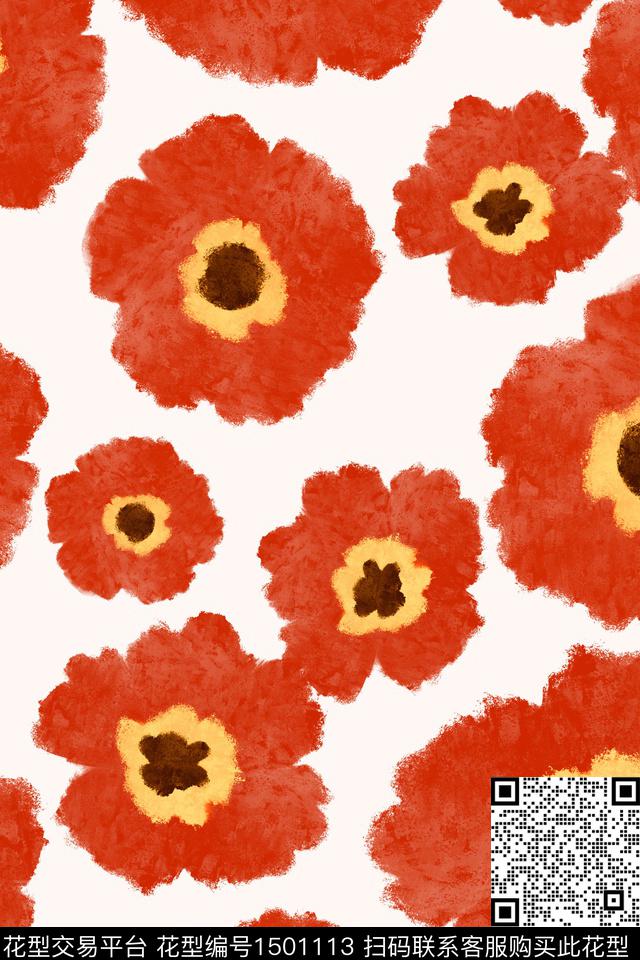 清爽底花卉花卉满版散花数码印花华亿平台下载（图片编号: 1501113） - 瓦栏（Walan）