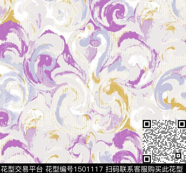 卷草抽象花卉女装传统印花华亿平台下载（图片编号: 1501117） - 瓦栏（Walan）