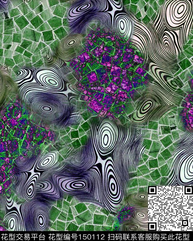 抽象肌理拼接马赛克数码印花华亿平台下载（图片编号: 150112） - 瓦栏（Walan）