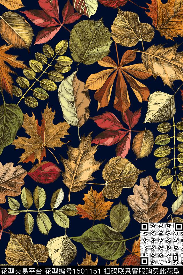 绿植树叶大牌风抽象数码印花华亿平台下载（图片编号: 1501151） - 瓦栏（Walan）