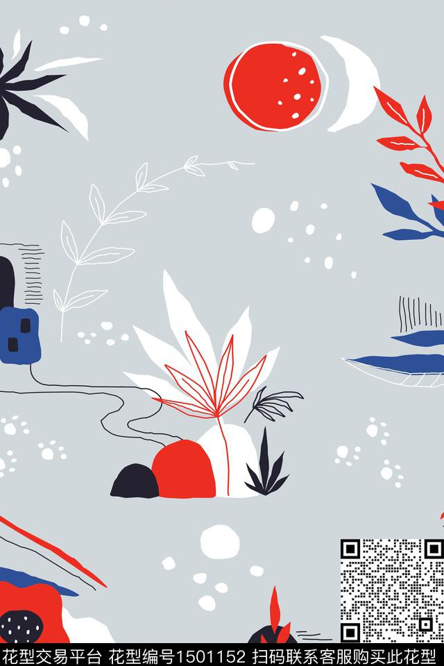 线条抽象休闲传统印花华亿平台下载（图片编号: 1501152） - 瓦栏（Walan）