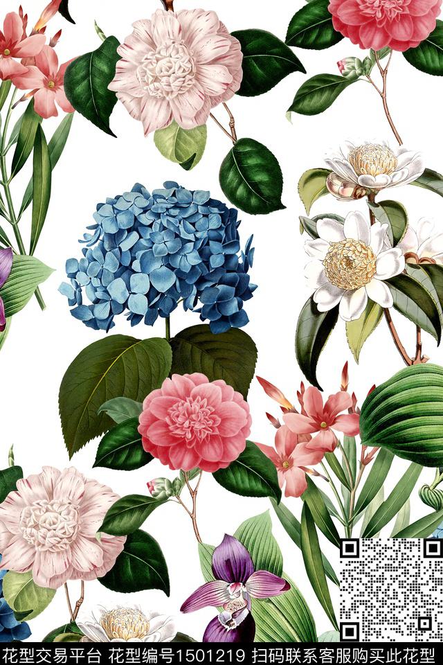 花卉大牌风小清新数码印花华亿平台下载（图片编号: 1501219） - 瓦栏（Walan）
