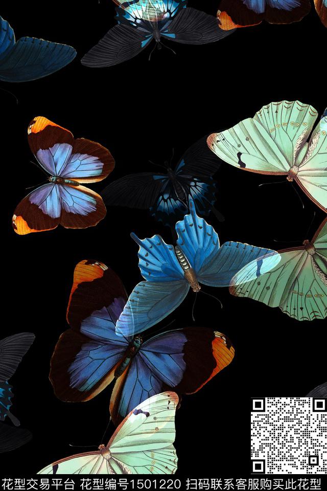 黑底花卉大牌风香云纱数码印花华亿平台下载（图片编号: 1501220） - 瓦栏（Walan）
