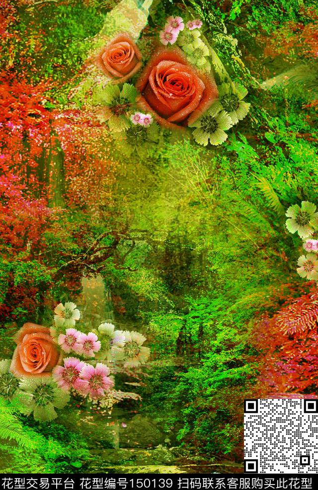 花卉风景树数码印花华亿平台下载（图片编号: 150139） - 瓦栏（Walan）