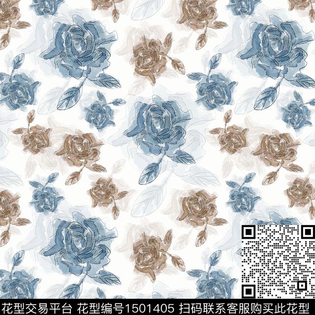 花卉手绘小碎花数码印花华亿平台下载（图片编号: 1501405） - 瓦栏（Walan）