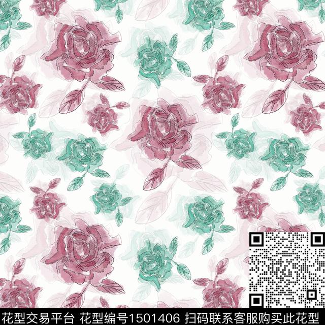 花卉手绘小碎花数码印花华亿平台下载（图片编号: 1501406） - 瓦栏（Walan）