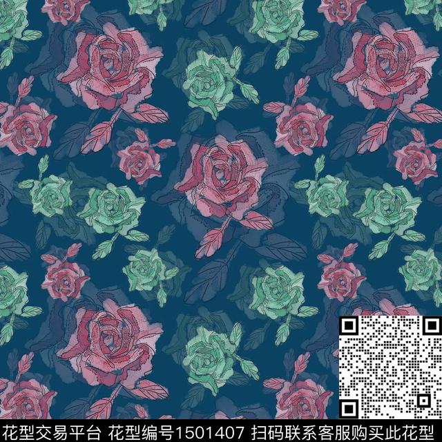 花卉手绘小碎花数码印花华亿平台下载（图片编号: 1501407） - 瓦栏（Walan）