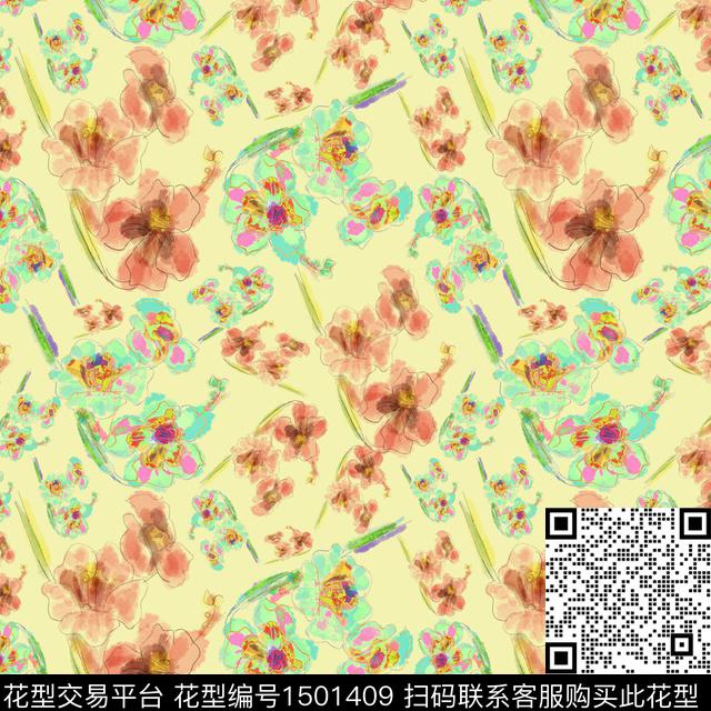 花卉手绘小碎花数码印花华亿平台下载（图片编号: 1501409） - 瓦栏（Walan）