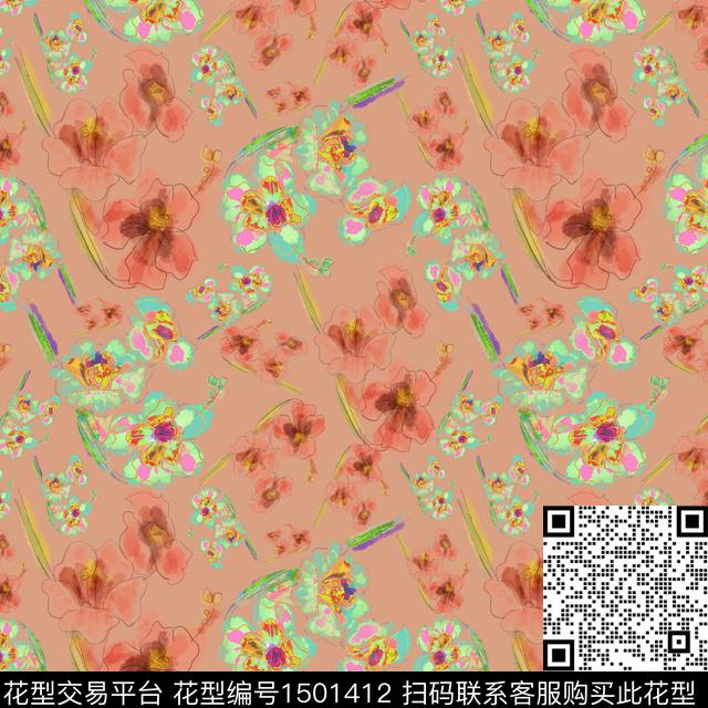 花卉手绘小碎花数码印花华亿平台下载（图片编号: 1501412） - 瓦栏（Walan）