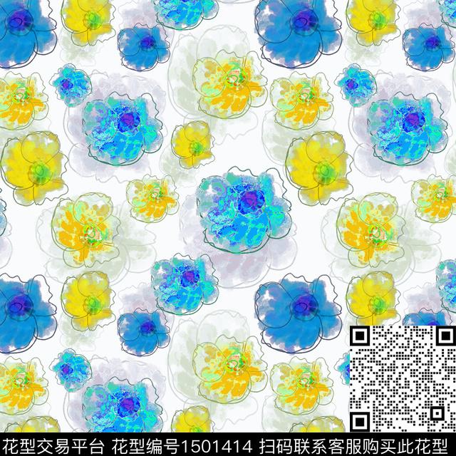花卉手绘小碎花数码印花华亿平台下载（图片编号: 1501414） - 瓦栏（Walan）