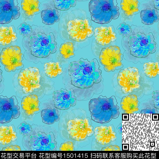 花卉手绘小碎花数码印花华亿平台下载（图片编号: 1501415） - 瓦栏（Walan）