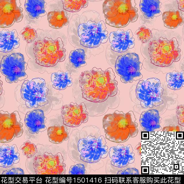 花卉手绘小碎花数码印花华亿平台下载（图片编号: 1501416） - 瓦栏（Walan）