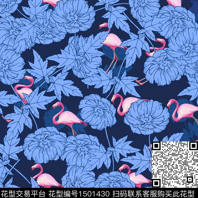 火烈鸟花卉枫叶数码印花华亿平台下载（图片编号: 1501430） - 瓦栏（Walan）