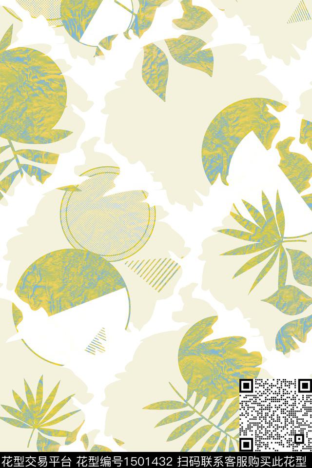 绿植树叶几何数码印花华亿平台下载（图片编号: 1501432） - 瓦栏（Walan）
