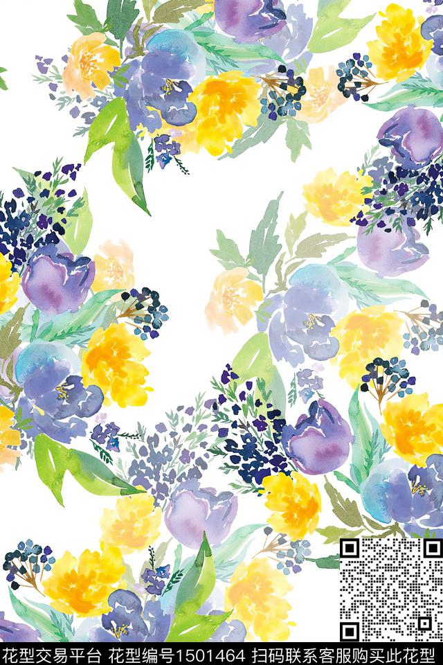 花卉小清新真丝数码印花华亿平台下载（图片编号: 1501464） - 瓦栏（Walan）