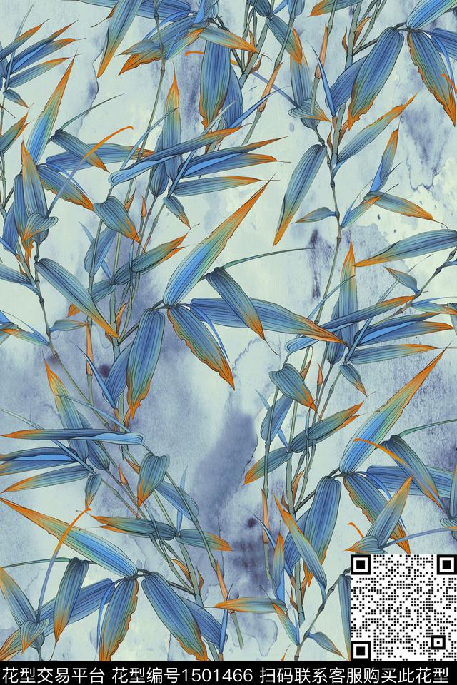 竹子真丝中国风数码印花华亿平台下载（图片编号: 1501466） - 瓦栏（Walan）