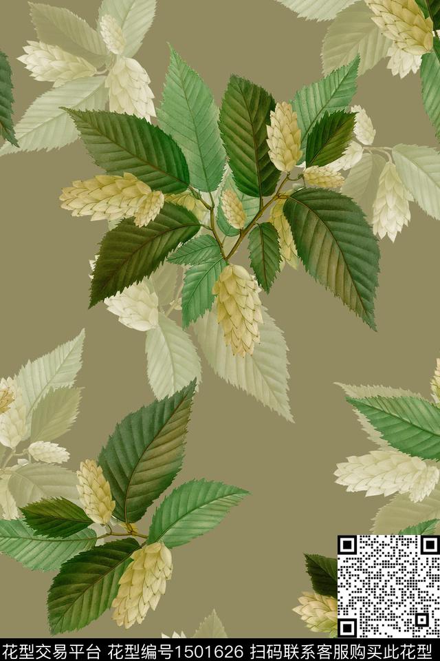 绿植树叶花卉大牌风数码印花华亿平台下载（图片编号: 1501626） - 瓦栏（Walan）