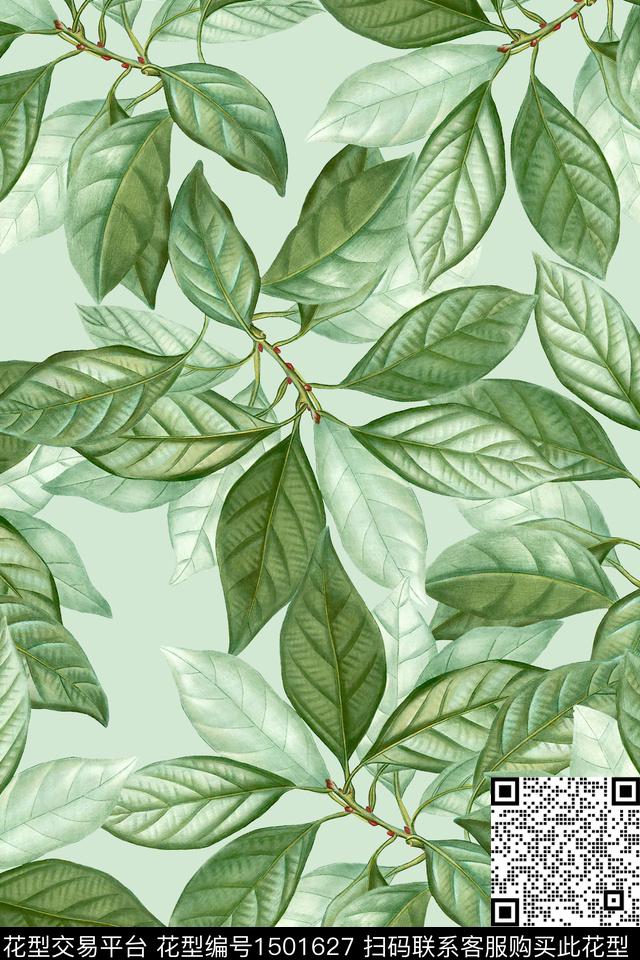 绿植树叶花卉大牌风数码印花华亿平台下载（图片编号: 1501627） - 瓦栏（Walan）