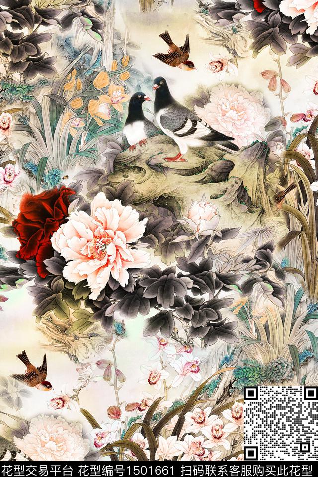 花卉旗袍中老年数码印花华亿平台下载（图片编号: 1501661） - 瓦栏（Walan）