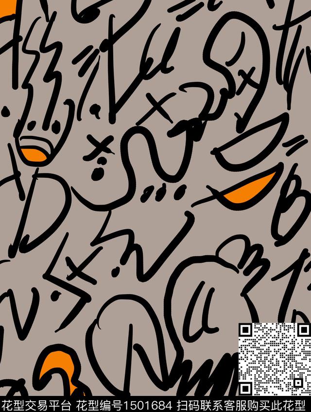 趣味涂鸦传统印花华亿平台下载（图片编号: 1501684） - 瓦栏（Walan）