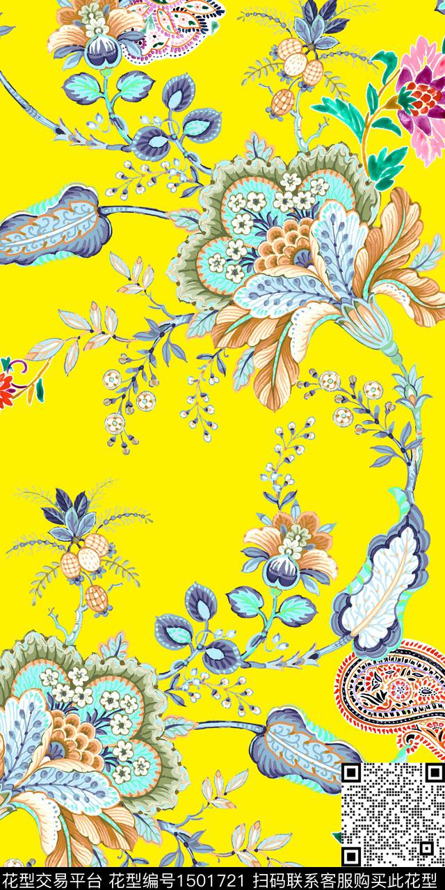 佩斯利民族风卷草数码印花华亿平台下载（图片编号: 1501721） - 瓦栏（Walan）