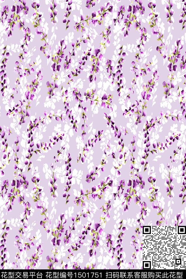 花卉小清新真丝数码印花华亿平台下载（图片编号: 1501751） - 瓦栏（Walan）