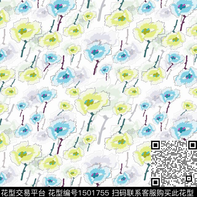 花卉手绘小碎花数码印花华亿平台下载（图片编号: 1501755） - 瓦栏（Walan）