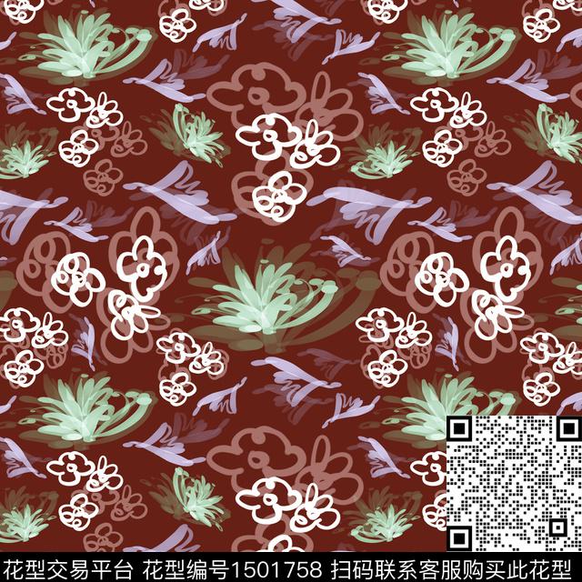 花卉手绘小碎花数码印花华亿平台下载（图片编号: 1501758） - 瓦栏（Walan）