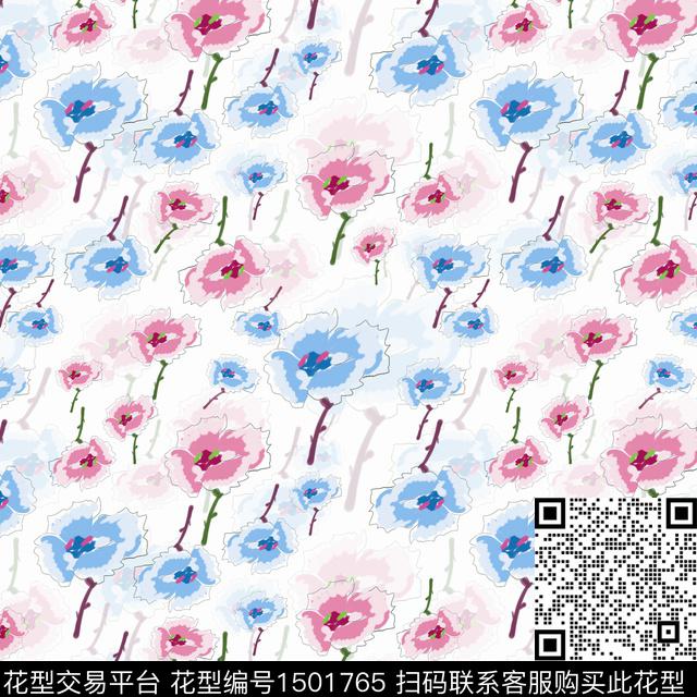 花卉手绘小碎花数码印花华亿平台下载（图片编号: 1501765） - 瓦栏（Walan）